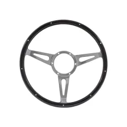Classic 15" semi-domed steering wheel with riveted wood rim.